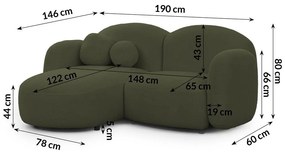 Zöld buklé sarokkanapé (bal oldali-heverő résszel) Orbit – Ropez