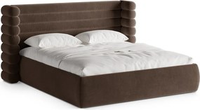 Barna kárpitozott ágyneműtartós franciaágy ágyráccsal 180x200 cm Mount – Micadoni