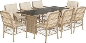 vidaXL 9 részes bézs polyrattan kerti étkezőgarnitúra párnákkal