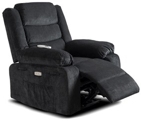 Elektromosan Vezérelhető Masszázsfunkciós Relaxfotel Fekete Színben. JASPER