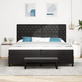 Box spring ágy matraccal és padal fekete 200x200 cm velúr