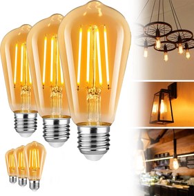 6db Led izzó filament E27 ST64 4W retro vintage füstös ámbra meleg
