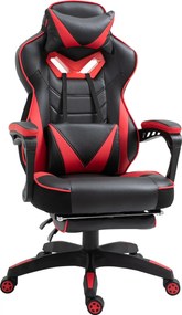 Vinsetto Ergonomikus Irodai Szék, Gamer Szék Retractable Lábemelővel és Állítható Háttámlával, Hab+PU Bőr+Fém, Fekete+Piros, 65 x 70 x 118.5-128.5 cm