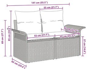 2-Fős Kerti Kanapé Tárolóval és Párnákkal Szürke Poly Rattan