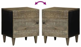 2 db világosszürke tömör mangófa éjjeliszekrény 40 x 33 x 46 cm