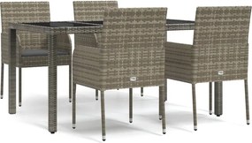 vidaXL 5 részes szürke polyrattan kerti étkezőgarnitúra párnával