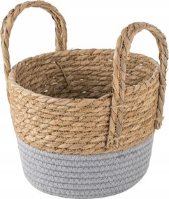 Fonott kosár fülekkel bézs-szürke S 16 cm Boho Tengeri Fű