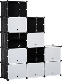 HOMCOM DIY Polcrendszer 12 Kockával - Rakható DIY Kocka Rendszer Cipőszekrény Tároló Szekrény Polc Ruhásszekrény Könyvekhez, Játékokhoz, Cipőkhöz Műan
