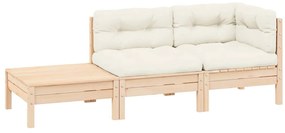 vidaXL 3 részes tömör fenyőfa kerti ülőgarnitúra krémszínű párnákkal