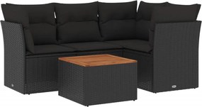 vidaXL 5 részes fekete polyrattan kerti kanapészett párnákkal