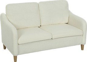 HOMCOM kétszemélyes bouclé kanapé, 137 cm — kompakt krémszínű, párnákkal, tömörfa váz | Aosom
