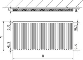 Mexen C11, acél panel radiátor 600 x 1400 mm, oldalcsatlakozás, 1307 W, fehér, W411-060-140-00