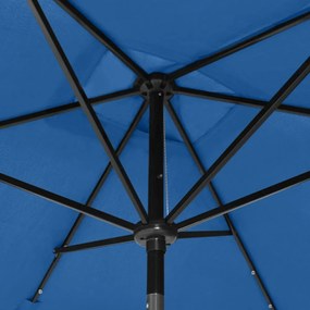 azúrkék napernyő LED-ekkel és acél rúddal 2 x 3 m