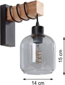 BRILAGI - Fali lámpa WOOD GLASS 1xE27/60W/230V fenyő/fekete/füstszürke