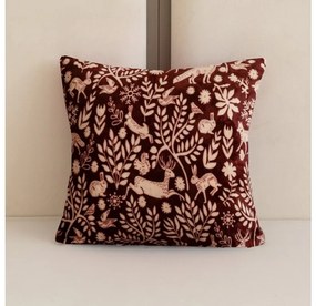 Mikroplüss párnahuzat FOREST ANIMALS 45x45 cm, bordó