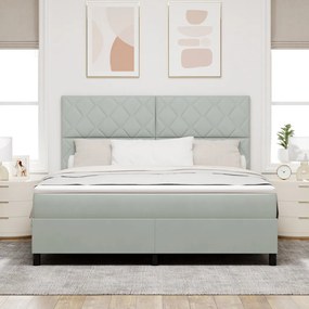 Boxspring Ágy Mattal Világosszürke Szuper Király Bársony