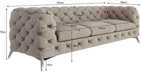 Szürkésbézs bársony kanapé 243 cm Chelsea – Ropez