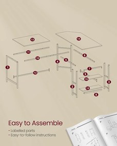 Számítógépasztal, L-alakú sarokasztal, 120 x 130 x 76 cm, rusztikus barna és fekete