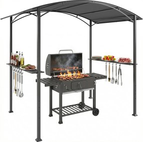 Outsunny BBQ pavilon 245 × 152 × 218 cm, acél váz, oldalsó polcok és kampók — kültéri grillező ponyva teraszra, kertbe, sötétszürke | Aosom