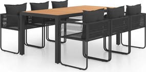 vidaXL 7 részes fekete és barna PVC rattan kerti étkezőgarnitúra