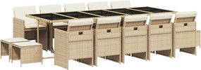 vidaXL 15 részes bézs polyrattan kerti étkezőgarnitúra párnákkal