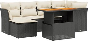 vidaXL 7 részes fekete polyrattan kerti ülőgarnitúra párnával