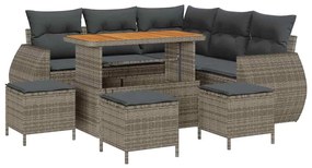 vidaXL Kerti Kanapé Szett párnával tárolóval 9 pcs Szürke polirattan