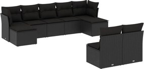 vidaXL 9 részes fekete polyrattan kerti ülőgarnitúra párnákkal