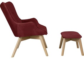 Piros bársony fotel lábtartóval Niko – Ropez