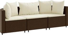 vidaXL 3 részes barna polyrattan kerti ülőgarnitúra párnával