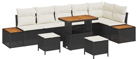 vidaXL Kerti Kanapé Szett 9 pcs Fekete polirattan