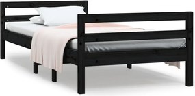 vidaXL fekete tömör fenyőfa ágykeret 75 x 190 cm