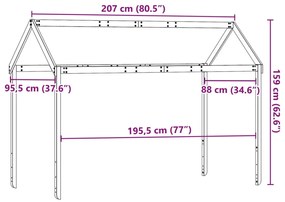 fehér tömör fenyőfa gyerekágytető 207 x 95,5 x 159 cm