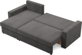 Zeus sarokkanapé, 1 ágyneműtartóval, egyenes kartámasz, szövet anyag, univerzális oldal, bonell töltet, szürke