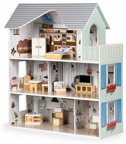 Faház babáknak Eco Toys Rezidencia Emma felszereléssel, fehér