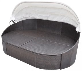 barna polyrattan kültéri napozóágy tetővel