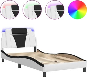 vidaXL fehér és fekete ágykeret Viana LED-ekkel matrac nélkül 100 x 200 cm