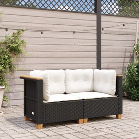 2 db fekete polyrattan kerti sarokkanapé párnákkal