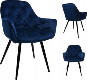 Szék Kárpitozott Steppelt Fotel Nappali Étkező Velúr Sötétkék Arten