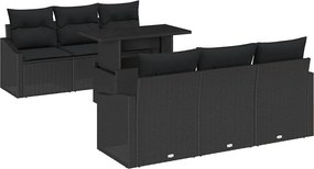 vidaXL Kerti Kanapé Szett tárolóval párnával 7 pcs Fekete polirattan