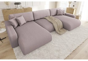 Világos rózsaszín kordbársony kinyitható tárolóhelyes sarokkanapé Sara – Ropez