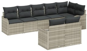 8 darabos kerti kanapé szett párnákkal világosszürke poli rattan, 2 fős kerti kanapé párnákkal világosszürke poli rattan