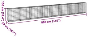 horganyzott vas gabion kosár fedéllel 800 x 50 x 100 cm