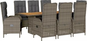 vidaXL 9 részes szürke polyrattan kerti étkezőgarnitúra párnával