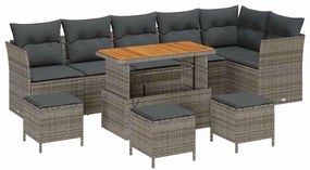 vidaXL Kerti Kanapé Szett 10 pcs Szürke polirattan
