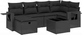 vidaXL 7 részes fekete polyrattan kerti ülőgarnitúra párnával