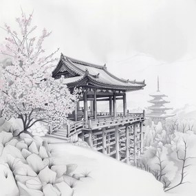 Vászonkép Canvas Tájkép Grafika Park Kert Japán Sakura 40x40