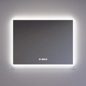 Fekvő fürdőszobai LED tükör 80x60cm | Páramentesítő funkció | Beépített óra | Fényerő és színhőmérséklet szabályozás | Welland Luxury-Line G774