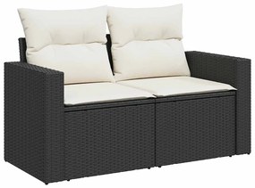 vidaXL 5 részes fekete polyrattan akácfa kerti kanapészett párnákkal