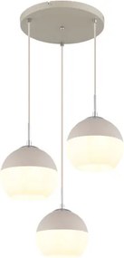 Globo 15999-3HR Függesztett lámpa, homokszínű matt fém, krómozott fém, fehér üveg, bézs textil kábel, magasság rövidíthető, ø: 425mm, M: 1200mm, 3x E27 60W 230V izzók nélkül